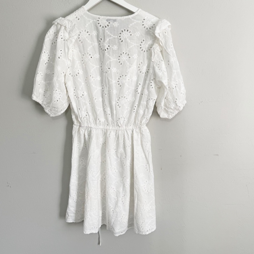 New MIOU MUSE VICI Women’s White Eyelet Ruffle FLORENCE Dress Puff Sleeve Sz S - Picture 3 of 10